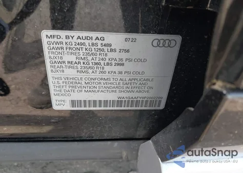 2023 Audi Q5 Premium 45 Tfsi S Line Quattro из США, поврежденный, VIN WA1GAAFY0P2002709